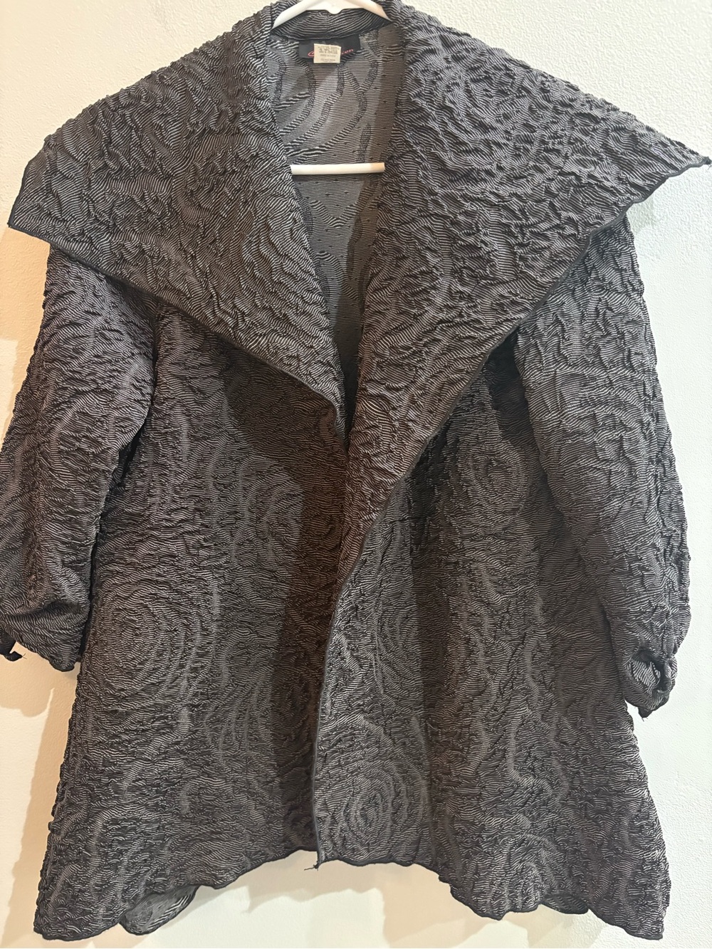 Vintage IC Collection Womens Black/Gray Textured Open Front Jacket Size M 9501J